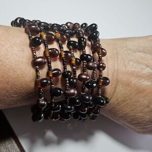 Brown Glass Beaded Wrap Around Bracelet Artisan Seed Bead